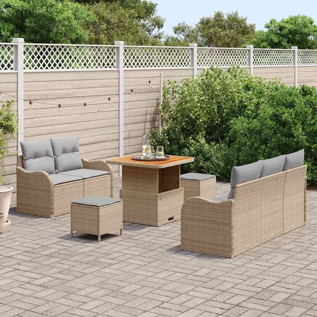 vidaXL Σετ Καναπέ Κήπου Ρυθμιζόμενο ύψος 8 pcs Μπεζ συνθετικό ρατάν