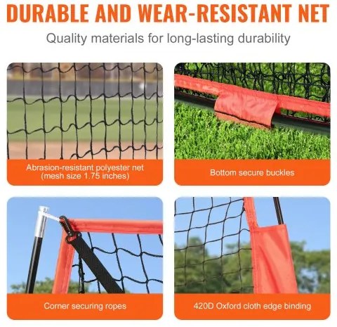 VEVOR 7x7 ft Baseball Softball Practice Net, Portable Baseball Training Net for Hitting Batting Catching Pitching, Backstop Baseball Equipment with Bow Frame, Carry Bag, Strike Zone, Ball, Batting Tee