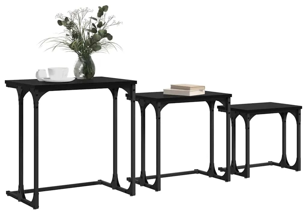 vidaXL Φωτιστικό Τραπεζάκι 3 pcs Μαύρη δρυς 50.5 x 35 x 53 εκ.