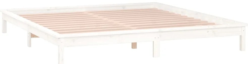 vidaXL Πλαίσιο Κρεβατιού με LED Λευκό 200 x 200 εκ. από Μασίφ Ξύλο