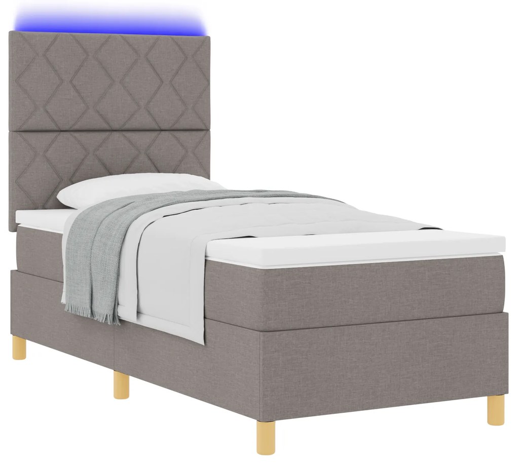 vidaXL Κρεβάτι με βάση με Στρώμα & LED καφέ 90x190 εκ. ύφασμα