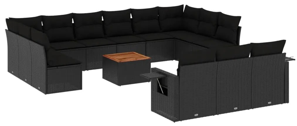 vidaXL Σαλόνι Κήπου Σετ 14 Τεμαχίων με Μαξιλάρια Μαύρο Συνθετικό Ρατάν