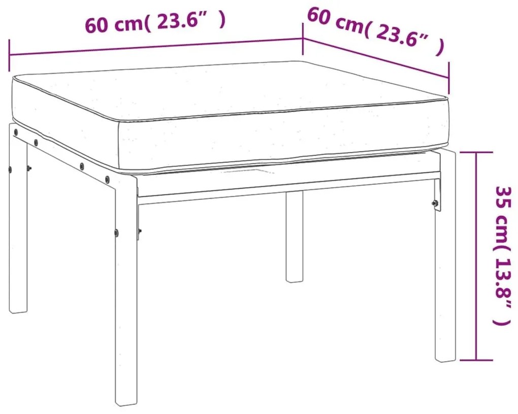 Υποπόδια Κήπου 2 τεμ. 60 x 60 x 35 εκ Ατσάλι με Γκρι Μαξιλάρια - Μαύρο