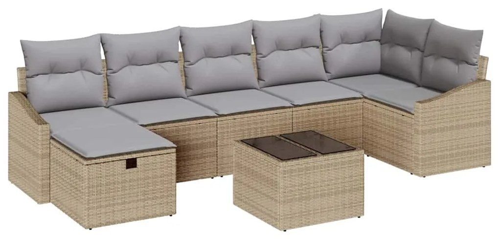 vidaXL Σετ Καναπέ Κήπου με μαξιλάρι 8 pcs Μπεζ Πολυ ράταν