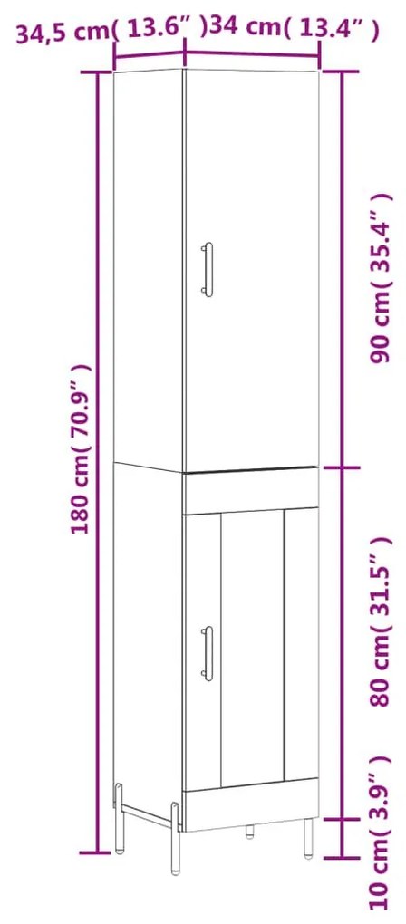 Ντουλάπι Λευκό 34,5 x 34 x 180 εκ. από Επεξεργασμένο Ξύλο - Λευκό