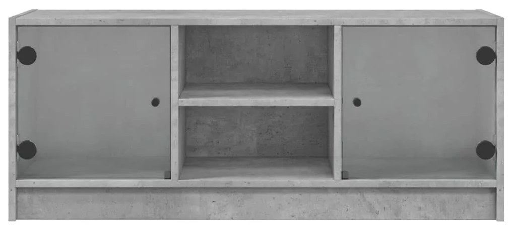 vidaXL Έπιπλο Τηλεόρασης Γκρι Σκυροδ. 102x37x42 εκ. Γυάλινες Πόρτες