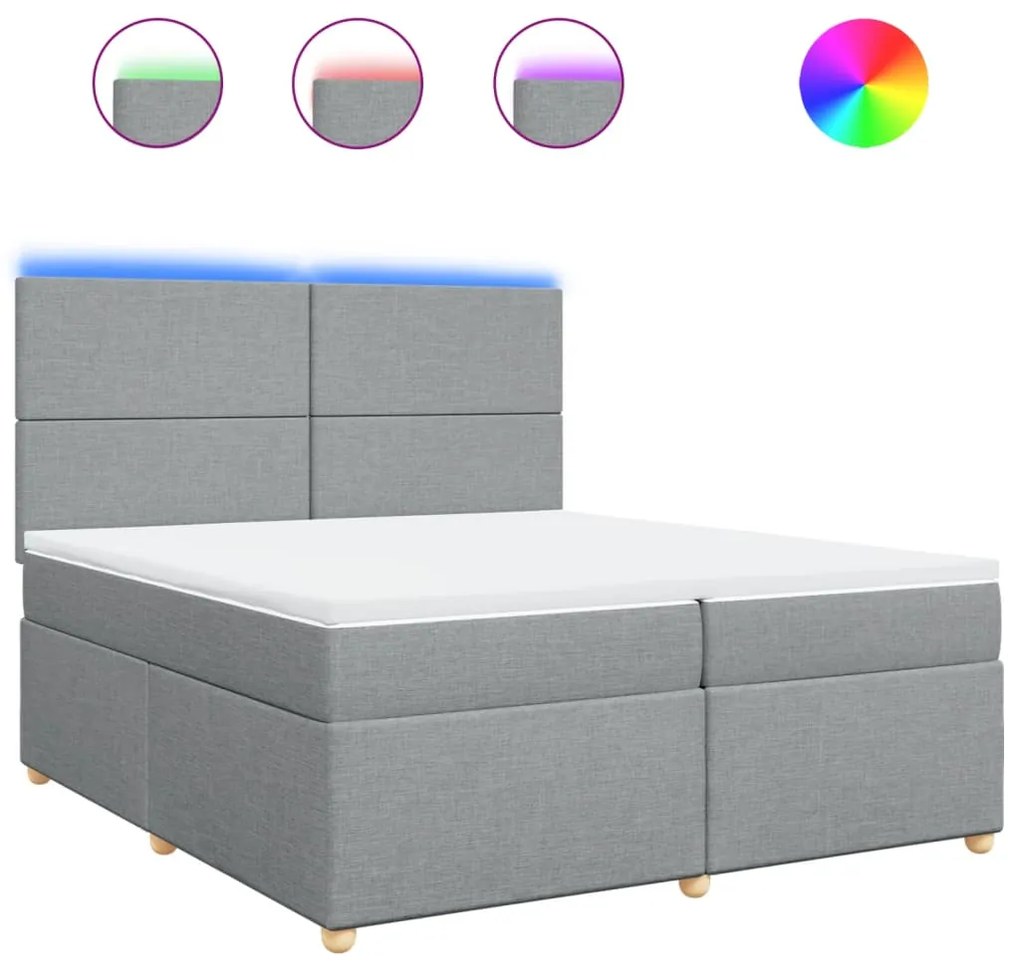 vidaXL Κρεβάτι Boxspring με Στρώμα Ανοιχτό Γκρι 200x200 εκ. Υφασμάτινο