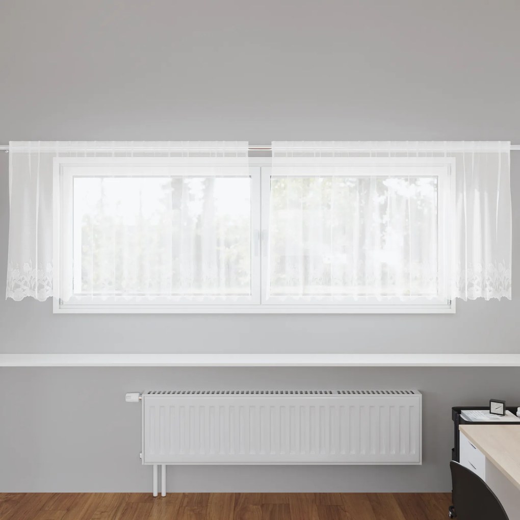 vidaXL Κουρτίνα Δαντέλας με κουρτίνες Floral Λευκό 300 x 120 cm Πολυεστέρας
