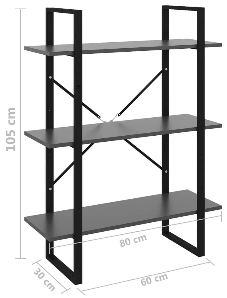 Βιβλιοθήκη Γκρι 80 x 30 x 105 εκ. από Επεξ. Ξύλο - Γκρι