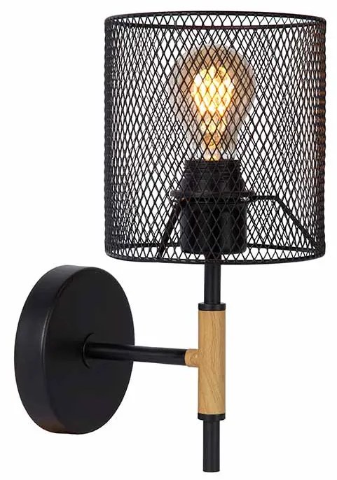 Φωτιστικό Επίτοιχο Lucide 45259-01-30 BASKETT Μαύρο Ματ (Black Mat)|Ξύλο Φυσικό χρώμα (Wood Natural Finish)