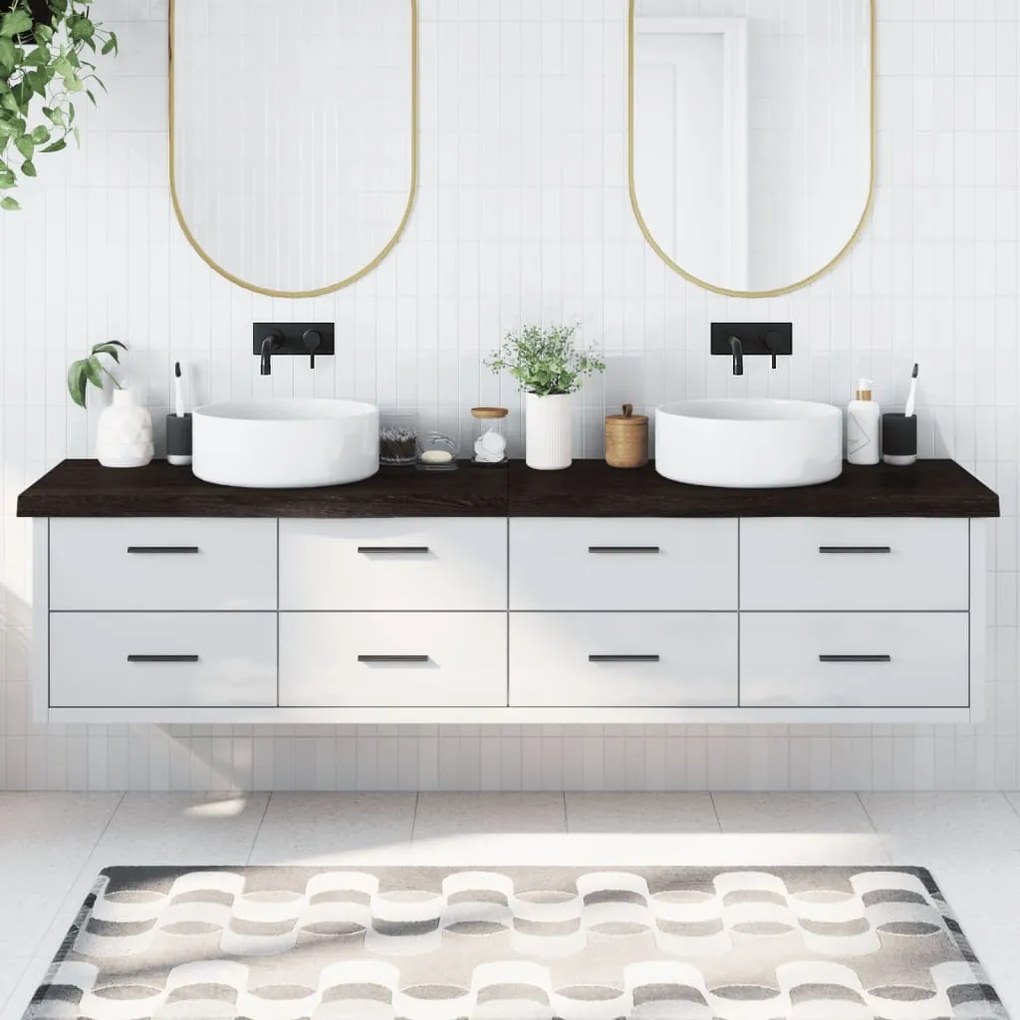 vidaXL Πάγκος Μπάνιου Σκούρο Καφέ 220x60x(2-6) εκ. Επεξεργ. Μασίφ Ξύλο