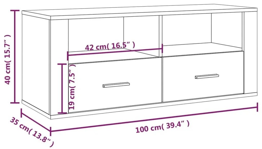 Έπιπλο Τηλεόρασης Γυαλ. Λευκό 100x35x40 εκ. Επεξεργασμένο Ξύλο - Λευκό