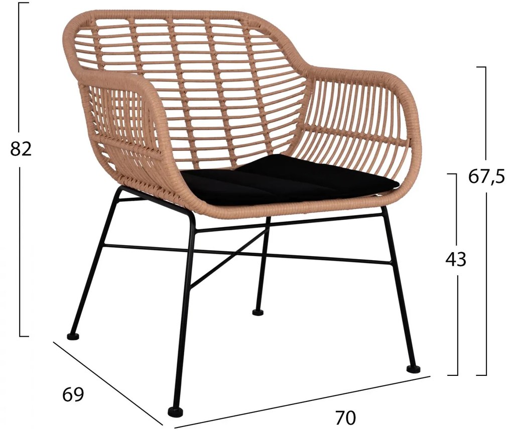 Σετ κήπου Σαλόνι ALLEGRA 4τεμ Μεταλλο Μαύρο & Wicker Μπέζ