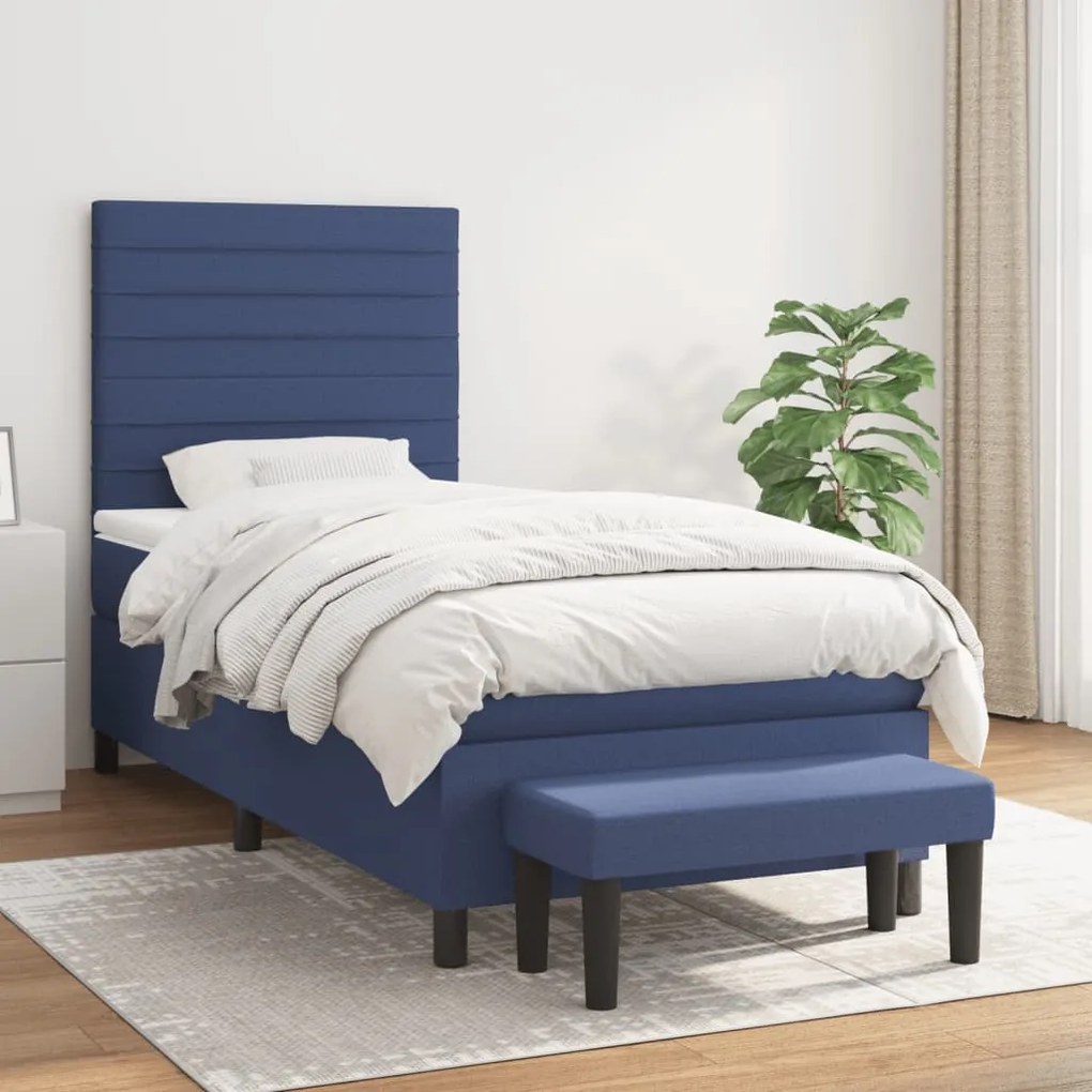 Κρεβάτι Boxspring με Στρώμα Μπλε 80x200 εκ. Υφασμάτινο