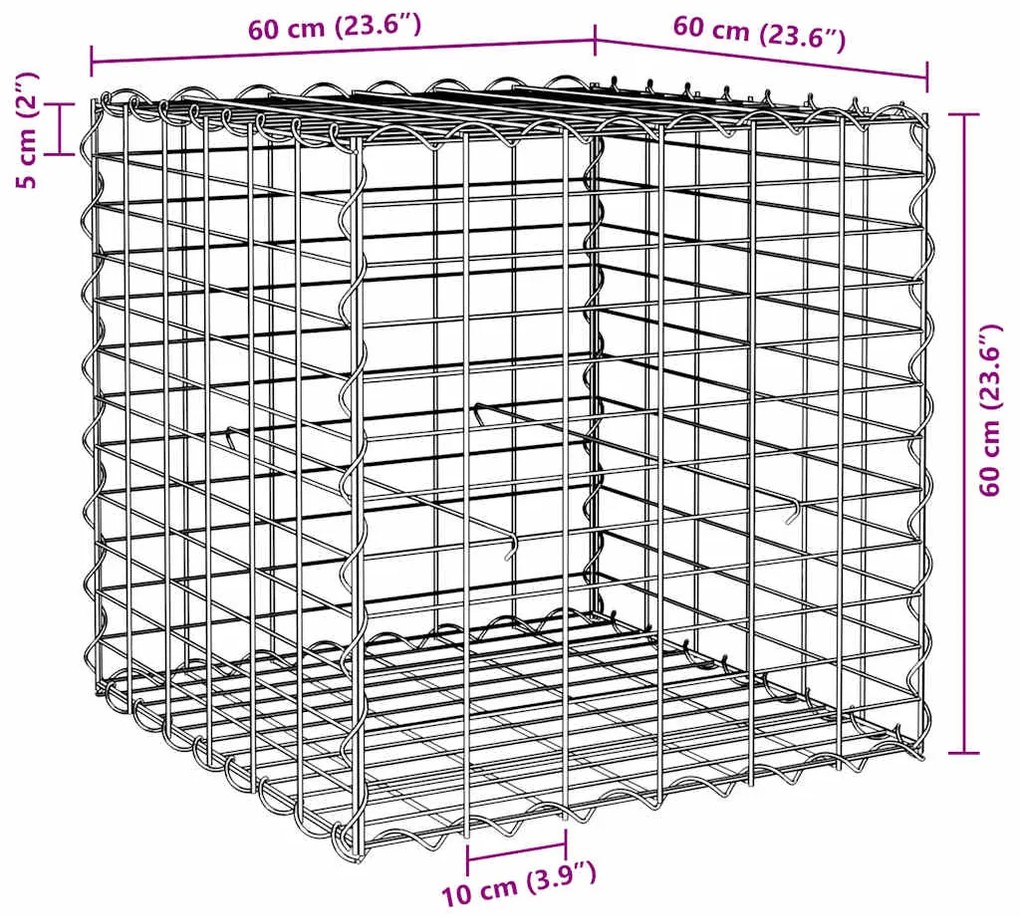 vidaXL Συρματοκιβώτιο Κύβος 60 x 60 x 60 εκ. από Ατσάλινο Σύρμα