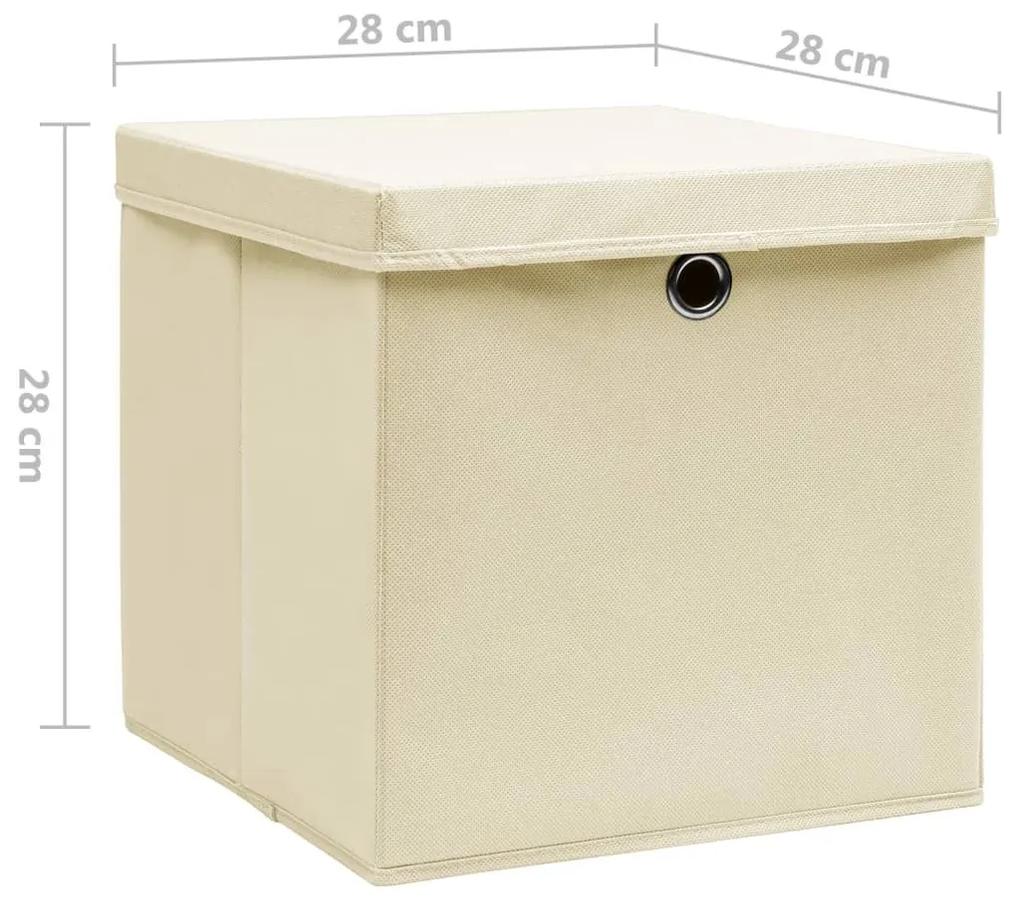 Κουτιά Αποθήκευσης με Καπάκια 10 τεμ. Κρεμ 28 x 28 x 28 εκ. - Κρεμ