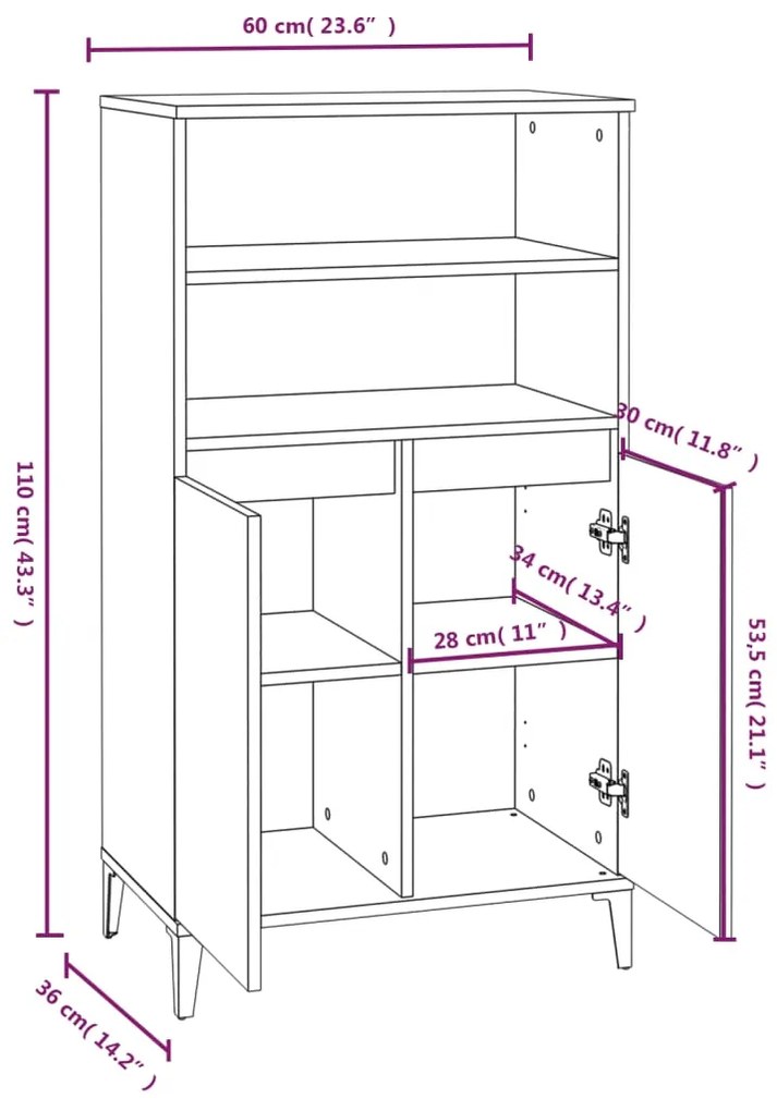 Ντουλάπι Sonoma Δρυς 60 x 36 x 110 εκ. από Επεξεργασμένο Ξύλο - Μπεζ