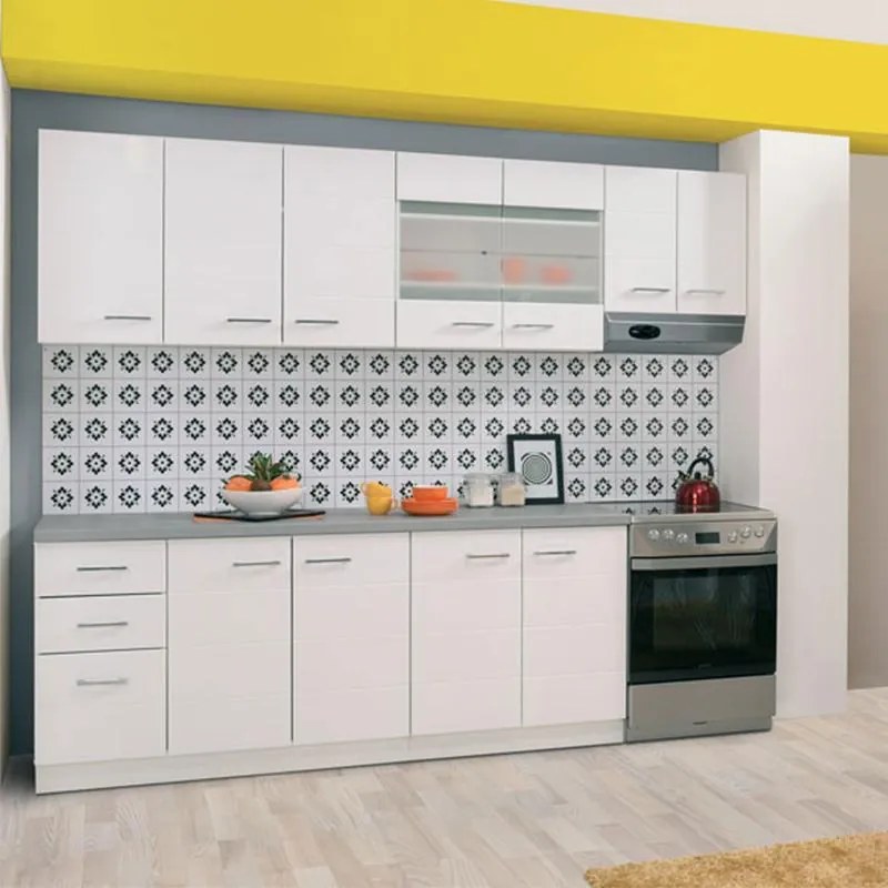 Σύνθεση Κουζίνας Diva 200 Λευκή - Λευκή Λάκα 200x60x200 εκ. 200x60x200 εκ.