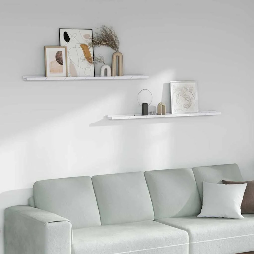 vidaXL Ράφι Τοίχου με ράφι 2 pcs Λευκό Μάρμαρο 115 x 9 x 3 cm