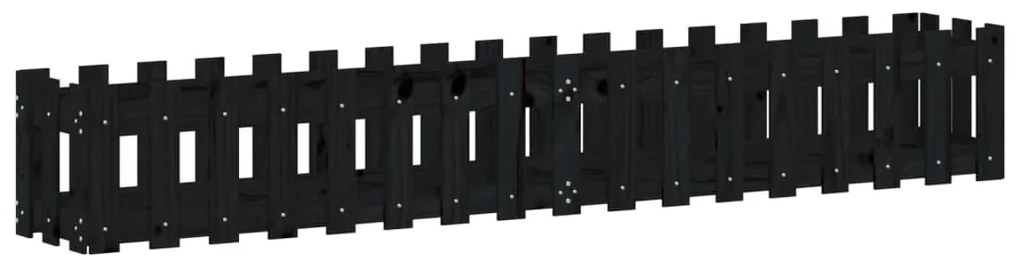 vidaXL Ζαρντινιέρα με Σχέδιο Φράχτη Μαύρη 200x30x30 εκ. Μασίφ Πεύκο