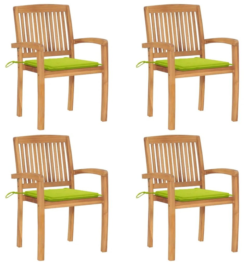 3073221 vidaXL Καρέκλες Κήπου Στοιβαζόμενες 4 τεμ. Μασίφ Ξύλο Teak &amp; Μαξιλάρια Πράσινο, 1 Τεμάχιο