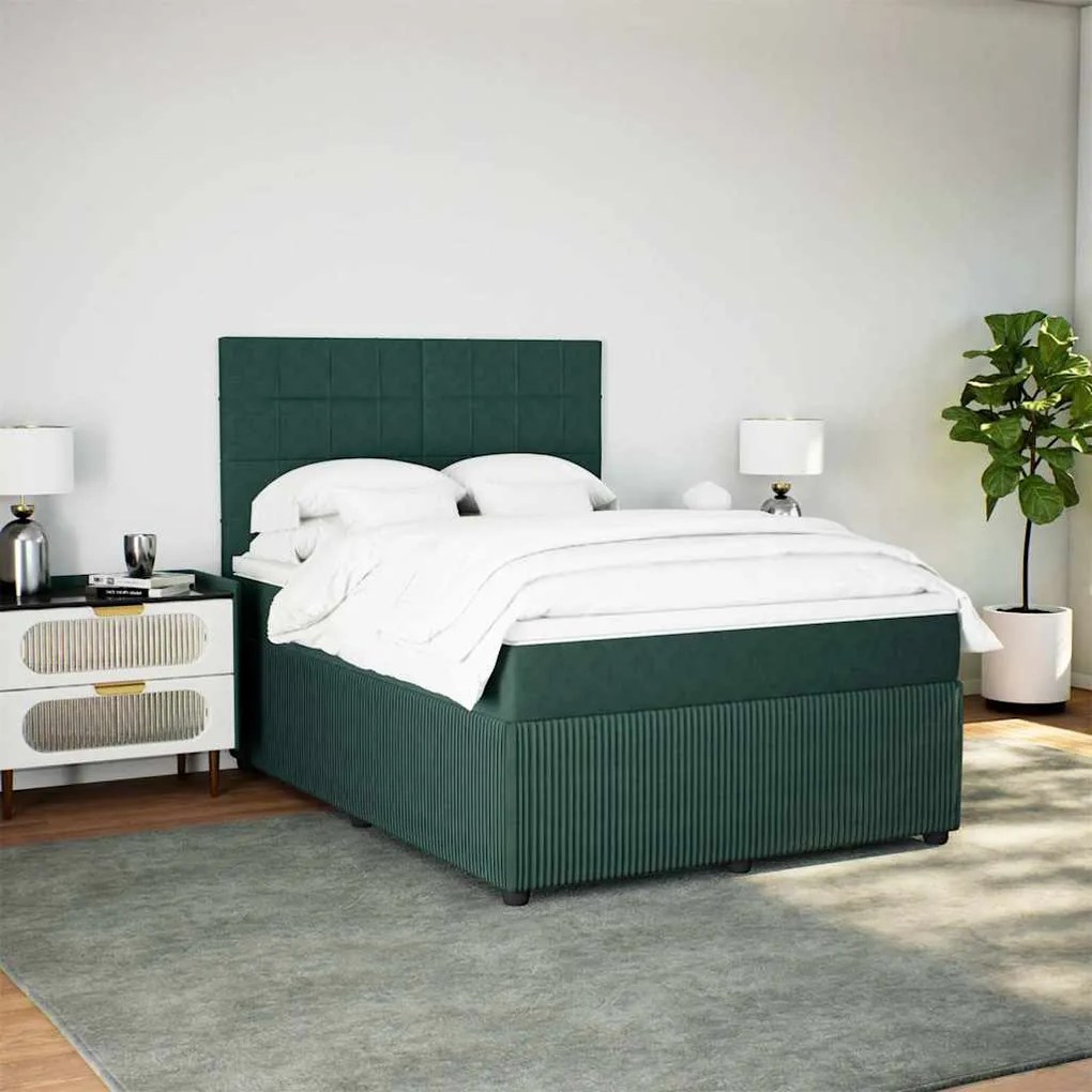 vidaXL Κρεβάτι Boxspring με Στρώμα Σκούρο Πράσινο 160x200εκ. Βελούδινο