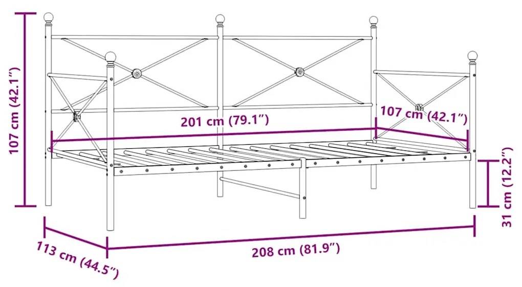 ΚΡΕΒΑΤΙ ΗΜΕΡΑΣ ΧΩΡΙΣ ΣΤΡΩΜΑ ΜΑΥΡΟ 107X203 CM ΑΤΣΑΛΙ 4104671