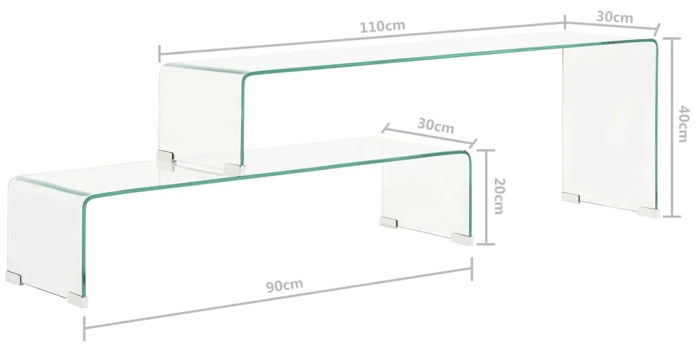 vidaXL Τραπεζάκι Σαλονιού Σετ 2 τεμ 90x30x20/110x30x40 εκ Ψημένο Γυαλί