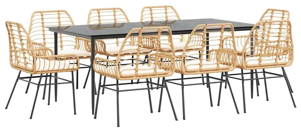 vidaXL Σετ Τραπεζαρίας Κήπου 9 τεμ. Καφέ Συνθ.Ρατάν/Γυαλί με Μαξιλάρια