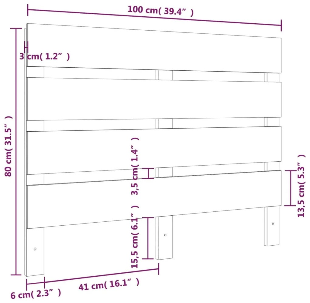 vidaXL Κεφαλάρι Κρεβατιού Γκρι 100 x 3 x 80 εκ. από Μασίφ Ξύλο Πεύκου