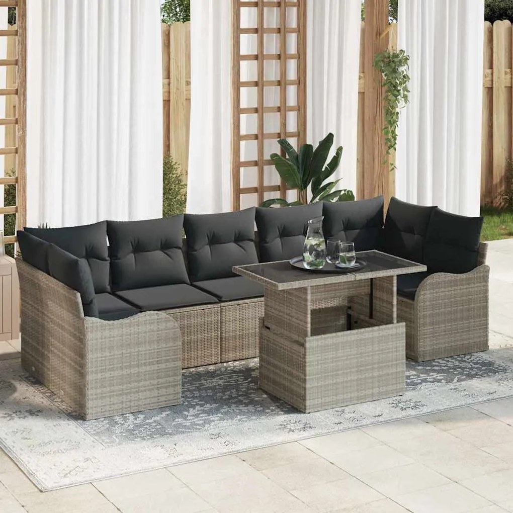 vidaXL Σετ Καναπέ Κήπου με μαξιλάρι 8 pcs Ανοιχτό γκρι Πολυ ράταν