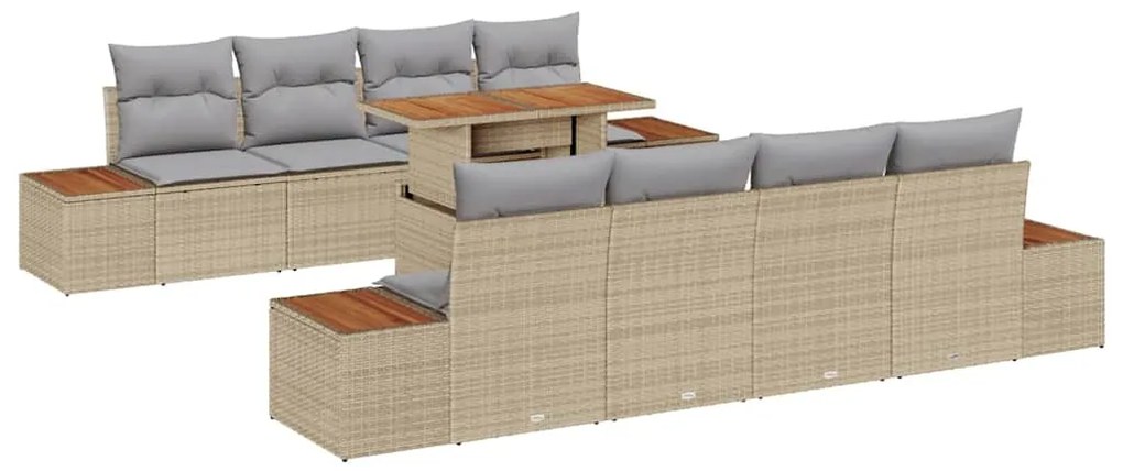 vidaXL Σετ Καναπέ Κήπου με αποθήκευση 9 pcs Μπεζ Πολυ ράταν