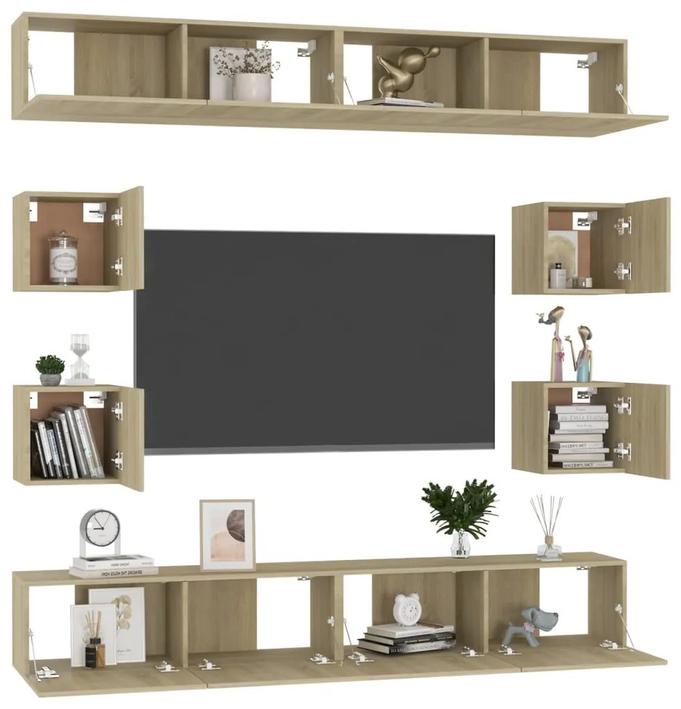 vidaXL Έπιπλα Τηλεόρασης Σετ 8 Τεμαχίων Sonoma Δρυς από Επεξ. Ξύλο