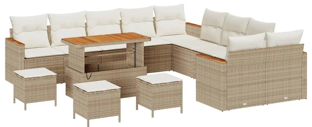 vidaXL Σετ Καναπέ Κήπου με μαξιλάρι 14 pcs Μπεζ Πολυ ράταν