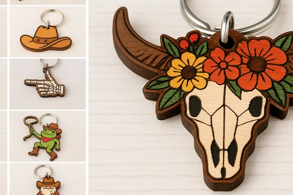 Σετ των 3 Intra απο ξύλο plywood 3mm-4mm πάχος – Πακέτο μπρελόκ Wild West – 12 σχέδια Δίασταση 5x5 cm INTRAFABR-120897075