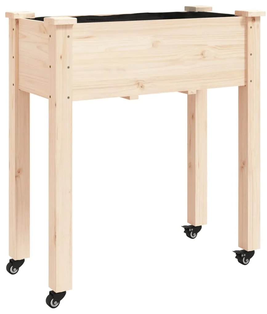 vidaXL Γλάστρα με Ρόδες &amp; Επένδυση Καφέ 71x37x80 εκ. Μασίφ Ξύλο Ελάτης