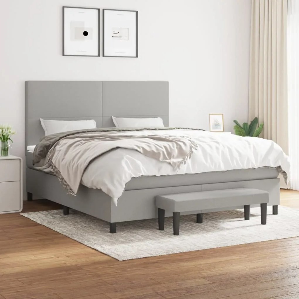 Κρεβάτι Boxspring με Στρώμα Ανοιχτό Γκρι 180x200 εκ. Υφασμάτινο - Γκρι