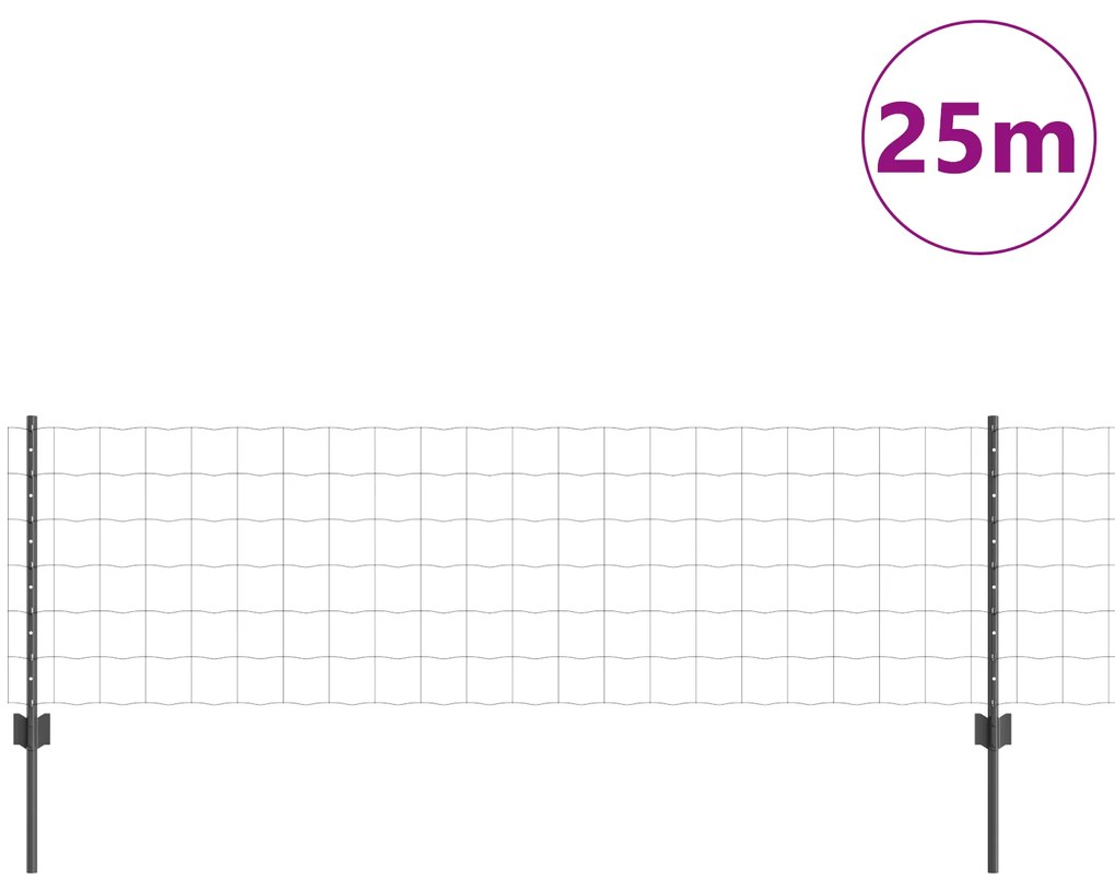 vidaXL Ευρωπαϊκό Φράγμα  με 11 U Πόδια Γκρι 0.6x25 μ Χάλυβας
