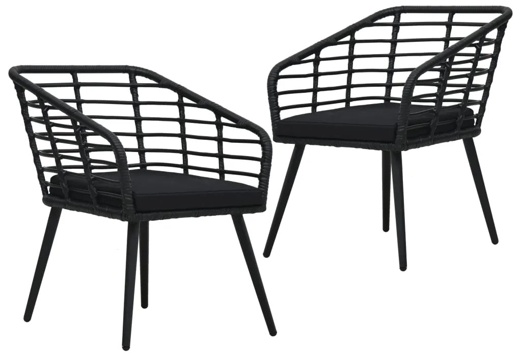 vidaXL Καρέκλες Εξωτερ. Χώρου 2 τεμ. Μαύρες Συνθ. Ρατάν με Μαξιλάρια