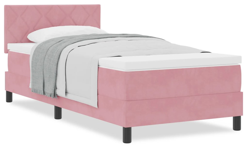 vidaXL κρεβάτι Box Spring με στρώμα  Ροζ Μονό Βελούδινο