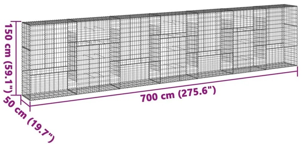 Συρματοκιβώτιο με Κάλυμμα 700x50x150εκ. από Γαλβανισμένο Χάλυβα - Ασήμι