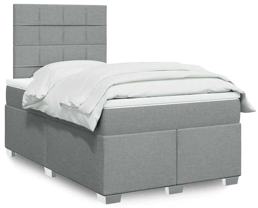 vidaXL Κρεβάτι Boxspring με Στρώμα Ανοιχτό Γκρι 120x200 εκ. Υφασμάτινο