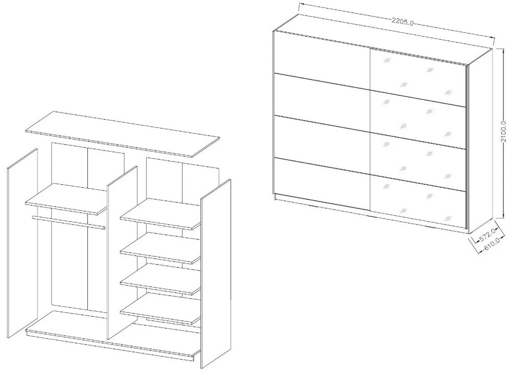 Ντουλάπα Συρόμενη Delta II-221 x 61 x 210 εκ.-Λευκό