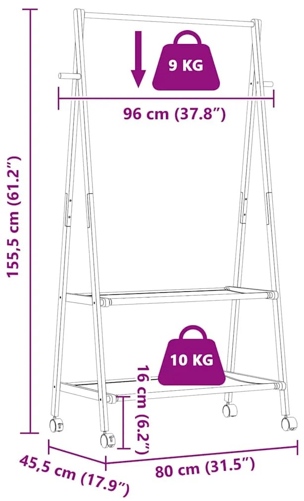 ΡΑΦΙ ΡΟΥΧΩΝ ΜΕ ΡΑΦΙΑ ΚΑΙ ΡΟΔΕΣ 96X45,5X155,5 CM ΜΠΑΜΠΟΥ 4008909