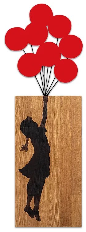 Διακοσμητικό τοίχου Girl with Balloons Megapap ξύλινο - μεταλλικό χρώμα καρυδί - κόκκινο 36x3x100εκ.-GP052-0080