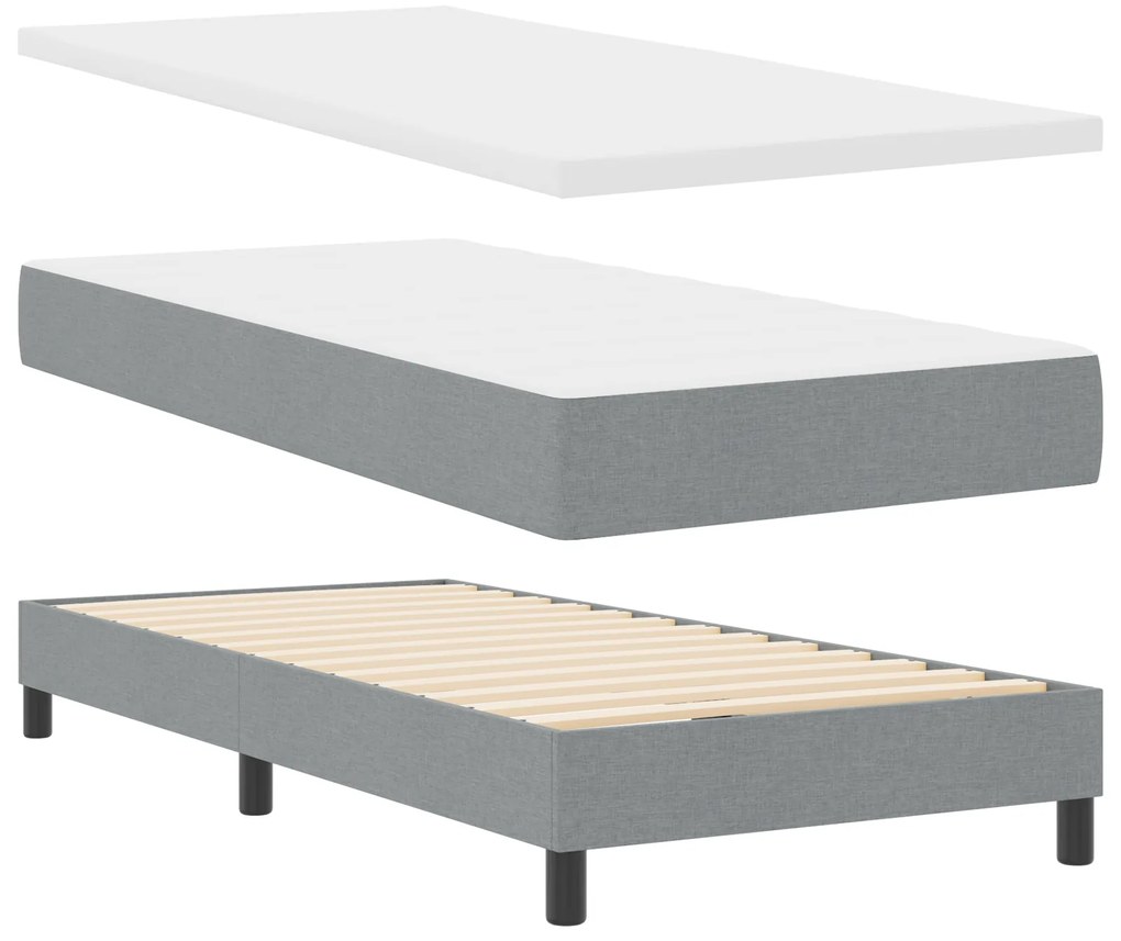 vidaXL Box Spring Bed με Στρώμα Ανοιχτό Γκρι 100x200 εκ. Ύφασμα