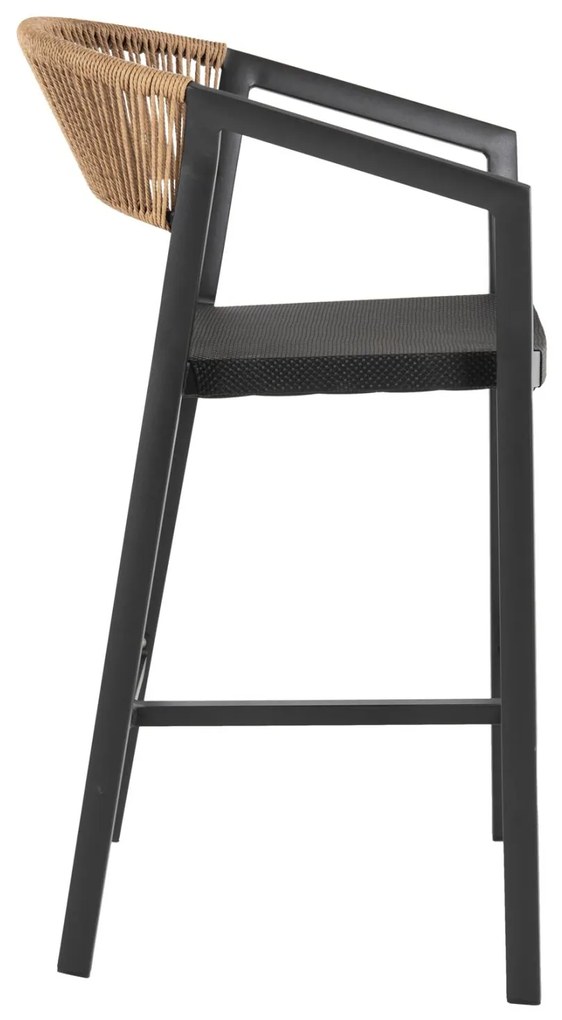 Σκαμπό Μπαρ C5892.05 Αλουμινίου Μαύρο με Μπέζ Rattan & Textline 56x58x105Y εκ. 56x58x105 εκ.