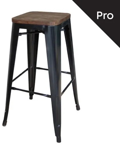 WOODWELL Ε5190W,1RELIX Wood Σκαμπό Bar-Pro, Στοιβαζόμενο, Μέταλλο Βαφή Μαύρο, Κάθισμα Dark Oak 43x43 H.76cm Ε5190W,1