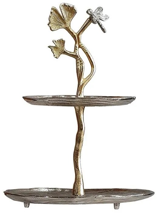 Artekko Branch Μεταλλική Ορντερβιερα 2 Επιπέδων σε Χρυσό με Ασημί (28x28x40.5)cm Artekko 78315-DS