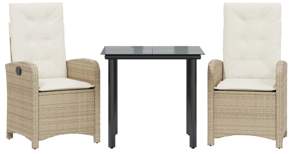 vidaXL Σετ Τραπεζαρίας Κήπου 3 τεμ. Μπεζ Συνθετικό Ρατάν με Μαξιλάρια